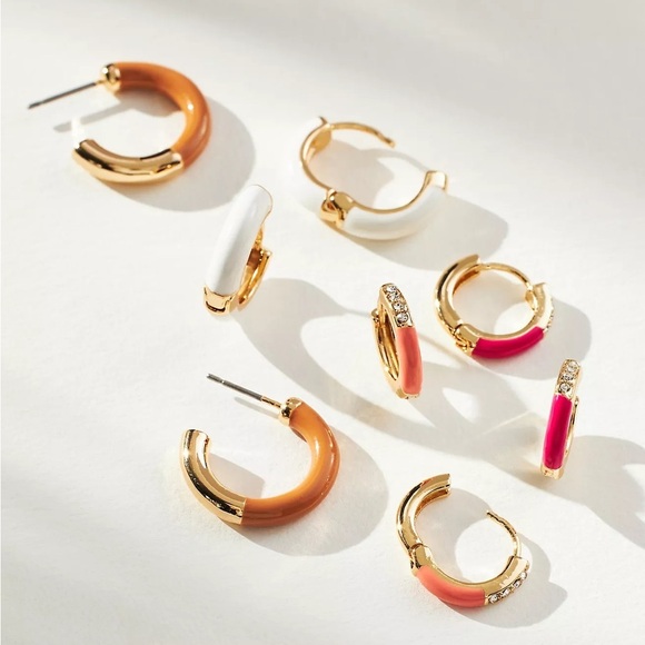 NWT Enamel Huggie Earrings, Set of 4, by Anthropologie